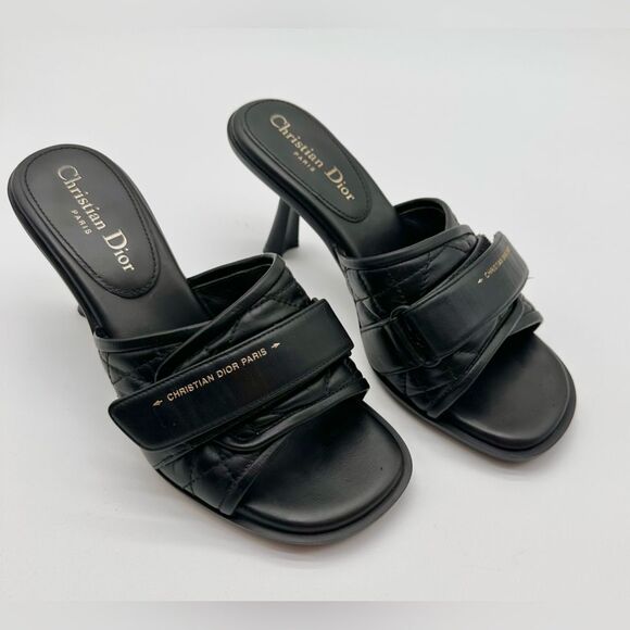 CHRISTIAN DIOR  Quilted Dio(r)evolution 80mm Slide Sandals 37 Black Leather EU37 - Picture 1 of 11